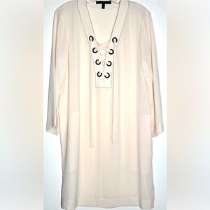 🦋 $188 BCBG Max Azria Tonya Lace-up Tunic Dress Cream Long Sleeve Sz Small NWOT